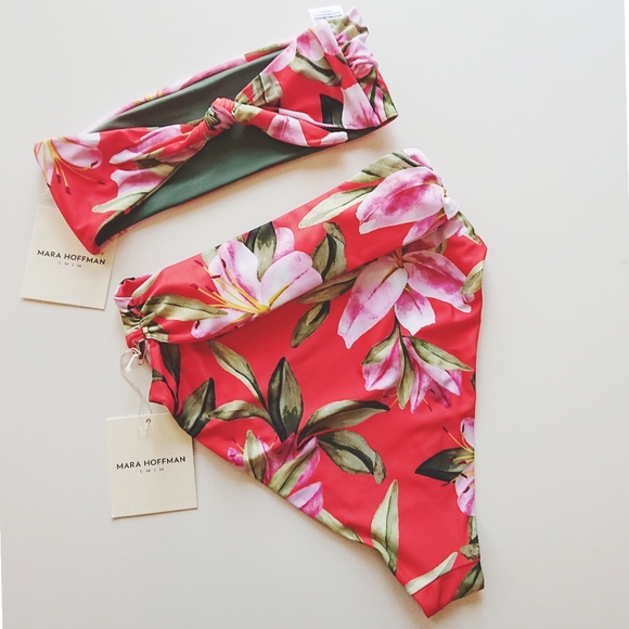"SOLD" Mara Hoffman Abigail Goldie Red Lily Floral Bikini - Picture 10 of 12